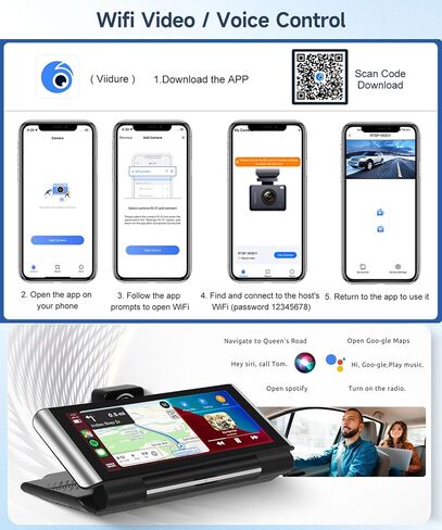 شاشة Apple Carplay لاسلكية محمولة للسيارة، شاشة Rimoody 6.86 بوصة HD IPS، شاشة Carplay لاسلكية/Android للسيارة، مع جهاز إرسال AUX/FM، كاميرا داش 4K، وصلة مرآة، بلوتوث، AirPlay in Saudi Arabia