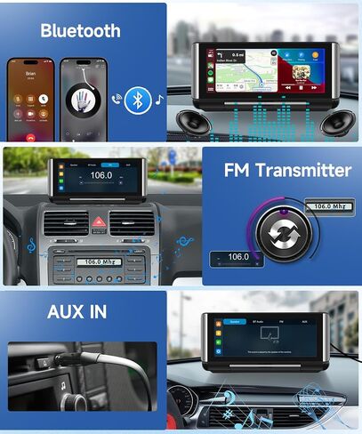 شاشة Apple Carplay لاسلكية محمولة للسيارة، شاشة Rimoody 6.86 بوصة HD IPS، شاشة Carplay لاسلكية/Android للسيارة، مع جهاز إرسال AUX/FM، كاميرا داش 4K، وصلة مرآة، بلوتوث، AirPlay in Saudi Arabia