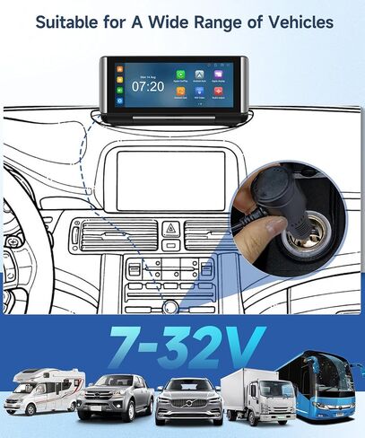 شاشة Apple Carplay لاسلكية محمولة للسيارة، شاشة Rimoody 6.86 بوصة HD IPS، شاشة Carplay لاسلكية/Android للسيارة، مع جهاز إرسال AUX/FM، كاميرا داش 4K، وصلة مرآة، بلوتوث، AirPlay in Saudi Arabia