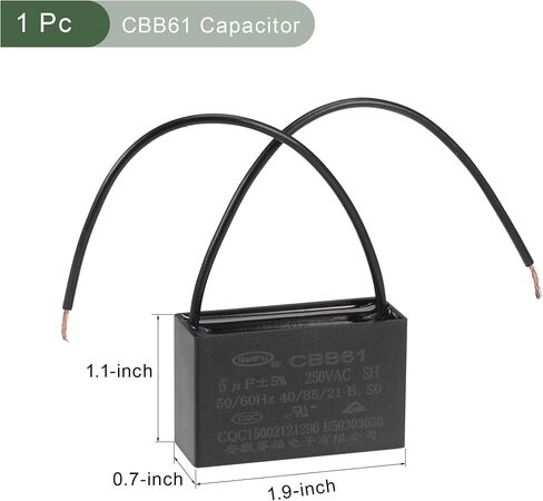 YOKIVE Ceiling Fan Capacitor CBB61, Metallized Polypropylene Film Capacitor Great for Fans Pumps Motors Running (6uF 250V AC 2 Wires 50/60Hz) in Saudi Arabia