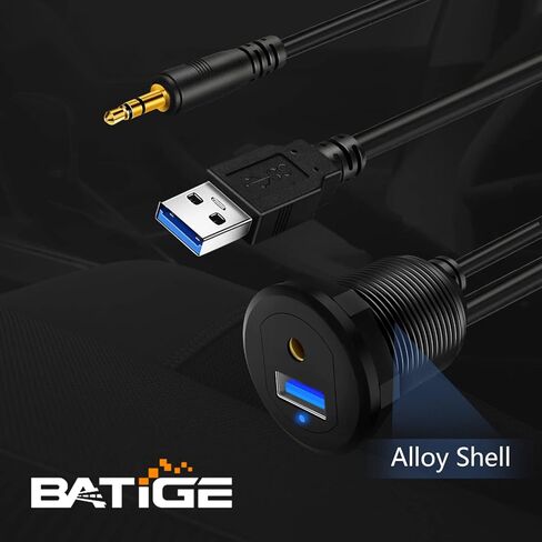 BATIGE 2 حزمة من سبيكة USB 3.0 AUX DC3.5 مم منفذ شاحن السيارة للوحة لوحة لوحة القيادة للدراجات النارية مع مؤشر LED - 3 أقدام in Kuwait