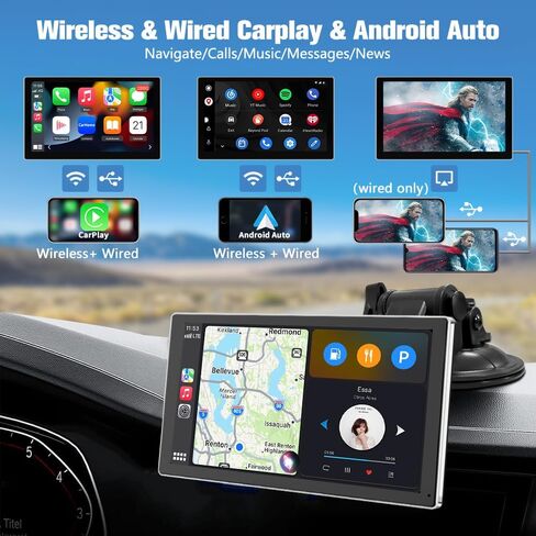 AWESAFE Wireless Apple Carplay Android Auto Screen, 9 Inch Portable Car Radio Receiver Compatible with Bluetooth Online GPS Navigation Voice Control in Saudi Arabia