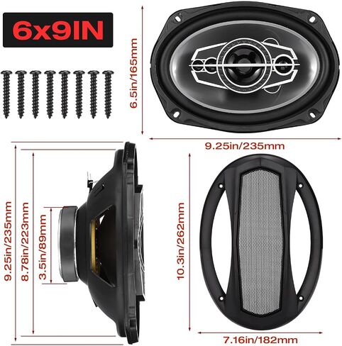 6 x 9 5-Way Car Coaxial Audio Speakers (Pair), w/PEI Dome Tweeters in Kuwait