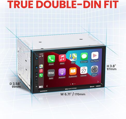 بوس أنظمة الصوت BVCP9800W نظام ستيريو للسيارة، أبل كاربلاي لاسلكي وأندرويد أوتو، شاشة لمس مزدوجة الدين 7 بوصة، وحدة رأس بلوتوث، مستقبل راديو، بدون مشغل أقراص مضغوطة in Kuwait