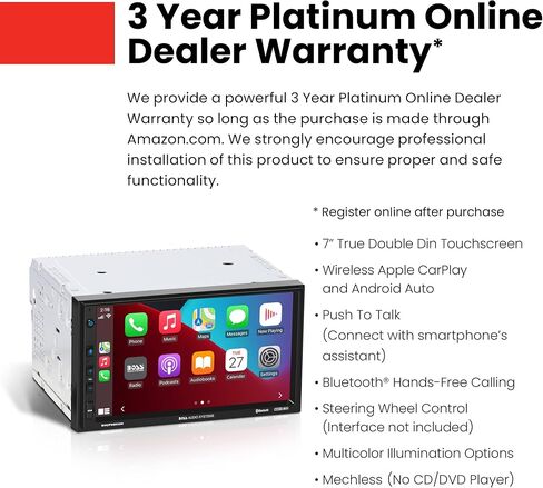 بوس أنظمة الصوت BVCP9800W نظام ستيريو للسيارة، أبل كاربلاي لاسلكي وأندرويد أوتو، شاشة لمس مزدوجة الدين 7 بوصة، وحدة رأس بلوتوث، مستقبل راديو، بدون مشغل أقراص مضغوطة in Kuwait