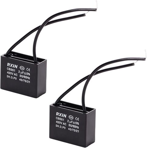 Fielect 2pcs CBB61 Run Capacitor 450V AC 2uF 2 Wires Metallized Polypropylene Film Capacitors for Ceiling Fan in Saudi Arabia