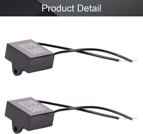 Fielect 2pcs CBB61 Run Capacitor 450V AC 2uF 2 Wires Metallized Polypropylene Film Capacitors for Ceiling Fan in Saudi Arabia