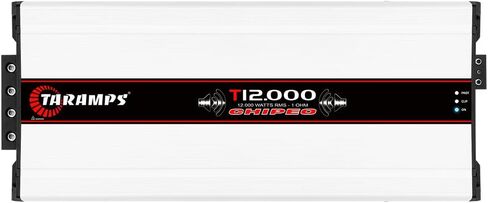 Taramps T 12.000 Chipeo 12000W RMS 1 Ohm High Performance، 1 قناة صوت السيارة، أمبير عالي الطاقة، الفئة D، طاقة الخرج 12.6~14.4VDC، مضخم صوت أحادي الكتلة، أبيض in Saudi Arabia