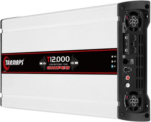 Taramps T 12.000 Chipeo 12000W RMS 1 Ohm High Performance، 1 قناة صوت السيارة، أمبير عالي الطاقة، الفئة D، طاقة الخرج 12.6~14.4VDC، مضخم صوت أحادي الكتلة، أبيض in Saudi Arabia