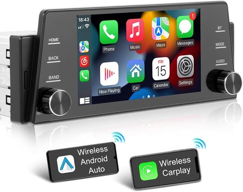 Single Din Car Stereo Wireless Apple Carplay Wireless Android Auto,5 Inch IPS Touch Screen Car Radio Head Unit with Bluetooth Mirror Link EQ Type C USB, FM/SWC/MIC/AUX in Saudi Arabia