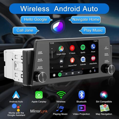Single Din Car Stereo Wireless Apple Carplay Wireless Android Auto,5 Inch IPS Touch Screen Car Radio Head Unit with Bluetooth Mirror Link EQ Type C USB, FM/SWC/MIC/AUX in Saudi Arabia