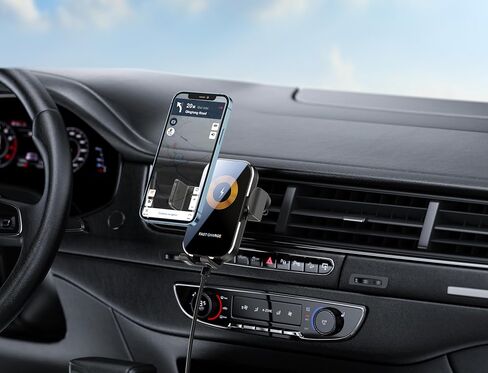 شاحن سيارة لاسلكي، حامل هاتف شاحن سيارة بقدرة 15 واط، شاحن هاتف سيارة لاسلكي مع خطاف معدني فولاذي متين، حامل هاتف سيارة ثابت شاحن لاسلكي مناسب لسلسلة iPhone وAndroid in Kuwait