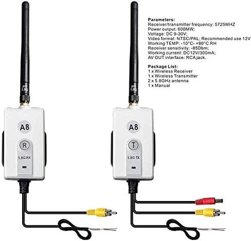 5.8 GHz Wireless Video Transmitter and Receiver Kit for The Vehicle Backup Camera and Car Rear View Parking Monitor in Saudi Arabia