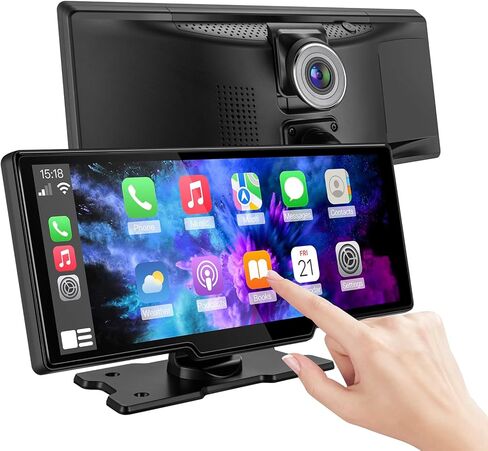 9.6" Portable Apple CarPlay Screen & Android Auto Wireless Display Car Stereo, 2.5K Front Cam and 1600P Dash Cam,Built-in Bluetooth/AUX/FM,Car Audio Receivers in Kuwait