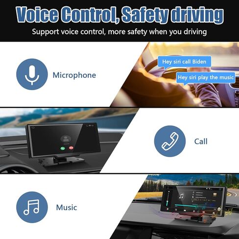 9.6" Portable Apple CarPlay Screen & Android Auto Wireless Display Car Stereo, 2.5K Front Cam and 1600P Dash Cam,Built-in Bluetooth/AUX/FM,Car Audio Receivers in Kuwait