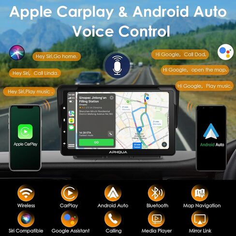 أحدث أجهزة Apple Carplay & Android Auto اللاسلكية لعام 2023، شاشة Carplay محمولة للسيارة، ستيريو سيارة بشاشة لمس IPS مقاس 7 بوصة مع مظلة قابلة للفصل، بلوتوث 5.0، جهاز إرسال AUX/FM يدعم معظم موديلات السيارات in Kuwait