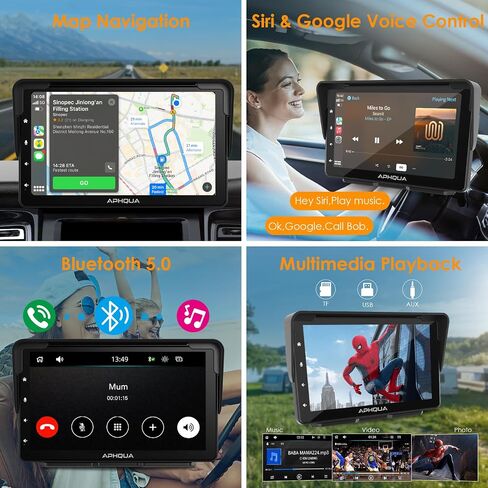 أحدث أجهزة Apple Carplay & Android Auto اللاسلكية لعام 2023، شاشة Carplay محمولة للسيارة، ستيريو سيارة بشاشة لمس IPS مقاس 7 بوصة مع مظلة قابلة للفصل، بلوتوث 5.0، جهاز إرسال AUX/FM يدعم معظم موديلات السيارات in Kuwait