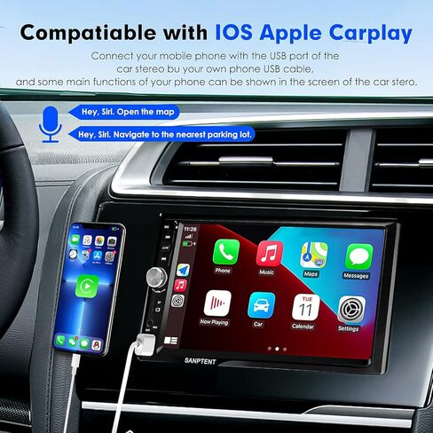 Double Din Car Stereo Compatible with Apple Carplay and Android Auto, 7-Inch HD Touchscreen with Voice Control, Mirror Link, Rear View Camera, Bluetooth, AM/FM Radio Audio Receiver, USB/TF/AUX Port in Kuwait