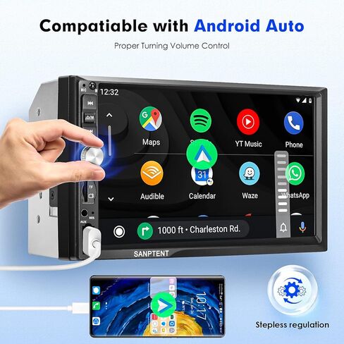 Double Din Car Stereo Compatible with Apple Carplay and Android Auto, 7-Inch HD Touchscreen with Voice Control, Mirror Link, Rear View Camera, Bluetooth, AM/FM Radio Audio Receiver, USB/TF/AUX Port in Kuwait