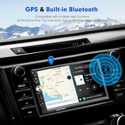 Double Din Car Stereo Compatible with Apple Carplay and Android Auto, 7-Inch HD Touchscreen with Voice Control, Mirror Link, Rear View Camera, Bluetooth, AM/FM Radio Audio Receiver, USB/TF/AUX Port in Kuwait