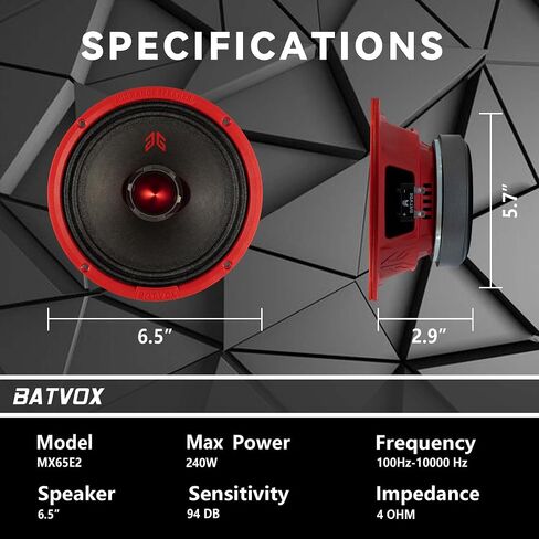 MX40P1 Loudspeaker 4 Inch Midrange 120 Watts 4 Ohms Red Dust Cap, Premium Quality Audio Door Speakers for Car or Truck Stereo Sound System, Black (2 Speakers) in Saudi Arabia