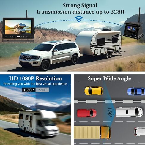 Magnetic Solar RV Trailer Wireless Backup Camera HD 1080P 9'' DVR Monitor, Easy Setup Plug and Play for Furrion Pre-Wired System Recording, Truck Back Up Camera for Hitch Towing Travel Camper in Kuwait