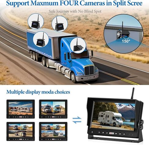 Magnetic Solar RV Trailer Wireless Backup Camera HD 1080P 9'' DVR Monitor, Easy Setup Plug and Play for Furrion Pre-Wired System Recording, Truck Back Up Camera for Hitch Towing Travel Camper in Kuwait