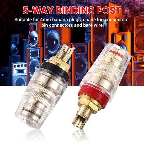 Facmogu 2 Pairs Mini 5-Way Binding Post Banana Plugs, 4mm Jack, Long | 24K Gold Plated Solid Brass Insulated Connectors, 4mm Banana Plug Jacks for Hi-Fi Speaker, DIY Audio Amplifier & Home Theater in Saudi Arabia