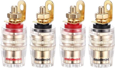 Facmogu 2 زوج من سدادات الموز الصغيرة المعزولة المطلية بالذهب بخمسة اتجاهات 4 مم، مطلية بالذهب عيار 24 قيراط، مكبر صوت نحاسي مباع، عمود ربط الموز، أسود وأحمر - طويل in Kuwait