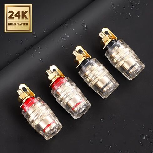 Facmogu 2 زوج من سدادات الموز الصغيرة المعزولة المطلية بالذهب بخمسة اتجاهات 4 مم، مطلية بالذهب عيار 24 قيراط، مكبر صوت نحاسي مباع، عمود ربط الموز، أسود وأحمر - طويل in Kuwait