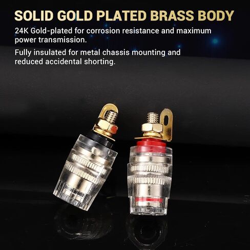 Facmogu 2 زوج من سدادات الموز الصغيرة المعزولة المطلية بالذهب بخمسة اتجاهات 4 مم، مطلية بالذهب عيار 24 قيراط، مكبر صوت نحاسي مباع، عمود ربط الموز، أسود وأحمر - طويل in Kuwait