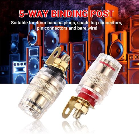 Facmogu 2 زوج من سدادات الموز الصغيرة المعزولة المطلية بالذهب بخمسة اتجاهات 4 مم، مطلية بالذهب عيار 24 قيراط، مكبر صوت نحاسي مباع، عمود ربط الموز، أسود وأحمر - طويل in Kuwait