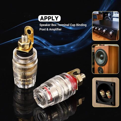 Facmogu 2 زوج من سدادات الموز الصغيرة المعزولة المطلية بالذهب بخمسة اتجاهات 4 مم، مطلية بالذهب عيار 24 قيراط، مكبر صوت نحاسي مباع، عمود ربط الموز، أسود وأحمر - طويل in Kuwait