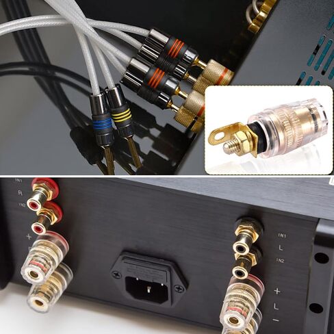 Facmogu 2 زوج من سدادات الموز الصغيرة المعزولة المطلية بالذهب بخمسة اتجاهات 4 مم، مطلية بالذهب عيار 24 قيراط، مكبر صوت نحاسي مباع، عمود ربط الموز، أسود وأحمر - طويل in Kuwait