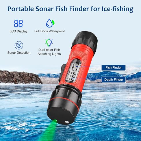 Handheld Sonar Depth Finder, AdaLov Portable Ice Fish Finder with Temperature, Depth Sonar Transducer Fishing Finder LCD Display Handheld Waterproof Fish Detecto, 300 Feet in Kuwait