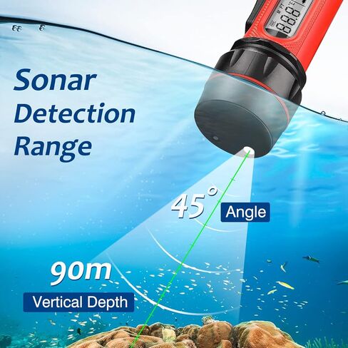 Handheld Sonar Depth Finder, AdaLov Portable Ice Fish Finder with Temperature, Depth Sonar Transducer Fishing Finder LCD Display Handheld Waterproof Fish Detecto, 300 Feet in Kuwait