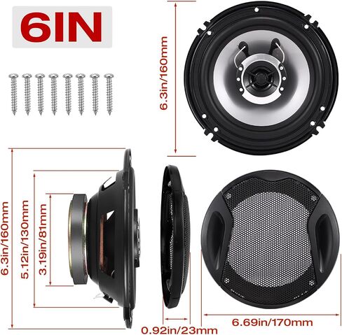 6in 2-Way Coaxial Car Speakers, 400W (100W RMS), w/Wire & Cover (Pair) in Kuwait