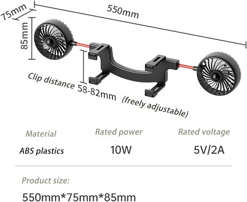 كواكس مروحة سيارة USB 12/24 فولت لمرآة الرؤية الخلفية الداخلية للسيارة، مروحة تبريد للسيارة قابلة للتعديل 360 درجة لسيارات الدفع الرباعي وسيارات ار في والفان in Kuwait