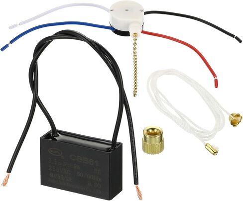 PATIKIL CBB61 Ceiling Fan Capacitor, 1Set 12uF 250V AC 50/60HZ 2 Wires with 3 Speed Fan Switch for Air Conditioner Fan Motor Star Run Capacitors in Kuwait