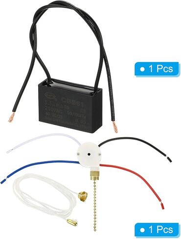 PATIKIL CBB61 Ceiling Fan Capacitor, 1Set 12uF 250V AC 50/60HZ 2 Wires with 3 Speed Fan Switch for Air Conditioner Fan Motor Star Run Capacitors in Kuwait