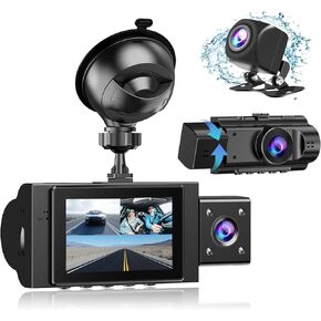 Yansoo 3 Channel Dash Cam أمامية وخلفية من الداخل، كاميرا ثلاثية الاتجاهات بدقة 1080 بكسل للسيارات ذات زاوية واسعة، رؤية ليلية 4IR، تسجيل حلقة Uber لكاميرا السيارة، مستشعر G، شاشة وقوف السيارات، تسجيل 24 ساعة in Kuwait
