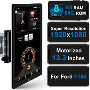 13.3 Inch Double Din Car Stereo for Ford F150 Focus Wireless CarPlay Wireless Android Auto Rotatable Touchscreen 8-Core 4G+64G Android Car Radio Tesla Style AM/FM GPS Navigation Bluetooth WiFi 2 Din in Kuwait