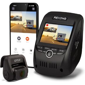 RexingUSA V1P Pro Dual Dash Cam: Front & Rear 1080p HD, Wi-Fi, GPS Logger, 170° Wide Angle, 2.4" LCD, G-Sensor, Loop Record, App Access, Supercapacitor in Kuwait