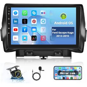 Roinvou 2+32G Android CarPlay Stereo لـ 2013-2019 Ford Escape Kuga، شاشة لمس 9 بوصة داخل لوحة القيادة GPS مع نظام CarPlay لاسلكي مدمج Android Auto Support Mirror Link BT RDS AHD DSP