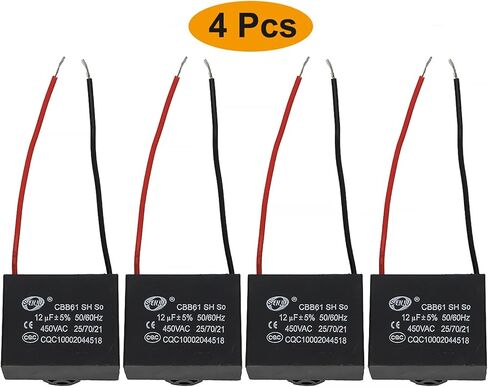 مكثف مولد CBB61 450 فولت تيار متردد 50/60 هرتز 12uF 2 سلك معدني من البولي بروبلين لمعدات المحركات الصغيرة ومحرك مروحة السقف (4 قطع) من ستارك كيه in Kuwait