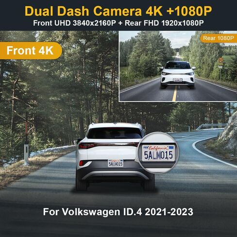 Fitcamx 4K Dash Cam Adapts for Volkswagen ID.4 2021-2025 & Audi Q4 e-tron Sportback 2022-2026, OEM Factory Look, 2160P UHD Video, WiFi & APP, Loop Recording, G-Sensor, Easy to Install, 64GB Card in Kuwait