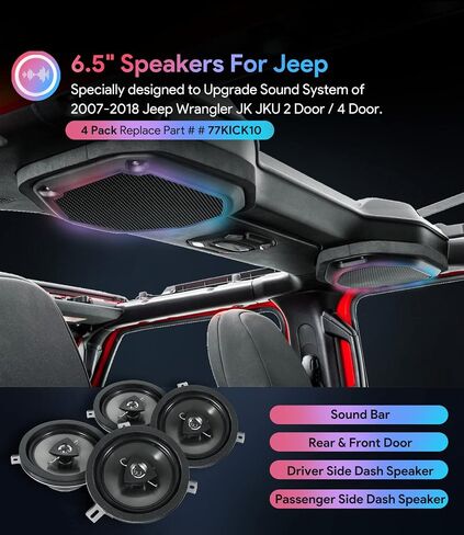 4 Pack Replace for Kicker Speaker Upgrade for 2007-2018 Jeep Wrangler JK JKU, 77KICK10 in Kuwait