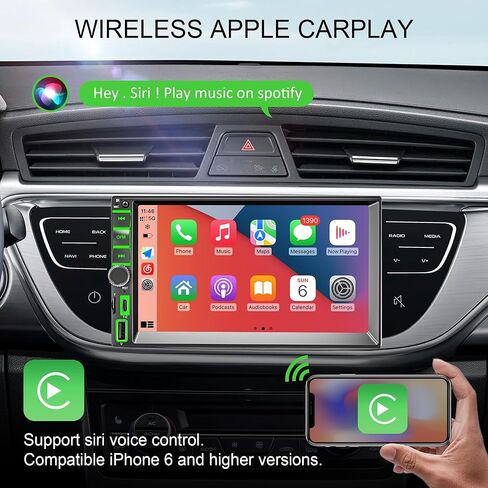 [ترقية] CarPlay/Android Auto، ستيريو سيارة مزدوج الدين متوافق مع التحكم الصوتي، شاشة لمس LCD عالية الدقة 7 بوصة، بلوتوث، مضخم صوت، منفذ USB/Type-C/SD، مستقبل راديو السيارة A/FM، كاميرا احتياطية in Kuwait