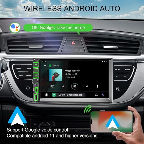 [ترقية] CarPlay/Android Auto، ستيريو سيارة مزدوج الدين متوافق مع التحكم الصوتي، شاشة لمس LCD عالية الدقة 7 بوصة، بلوتوث، مضخم صوت، منفذ USB/Type-C/SD، مستقبل راديو السيارة A/FM، كاميرا احتياطية in Kuwait