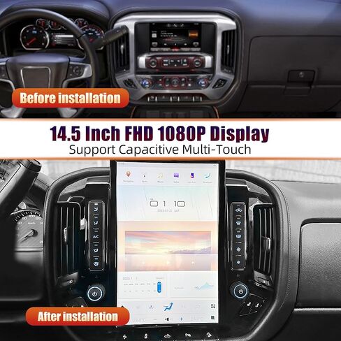 AuCar لـ GMC Sierra شيفروليه سيلفرادو 2015-2019 وحدة رأس راديو السيارة، 14.4 بوصة طراز Tesla Android 11 8+128 جيجابايت مشغل فيديو ستيريو متعدد الوسائط للسيارة متوافق مع شاشة OEM مقاس 8 بوصات - رمادي فضي in Kuwait
